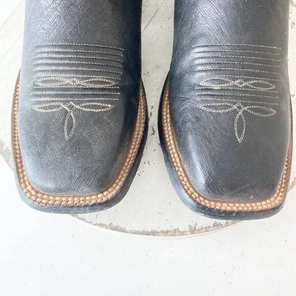 Rod Patrick Mens Cowboy Boots 7.5EE Black Smooth Ostrich Western Square Toe